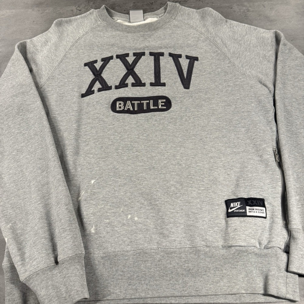 Vintage Nike Crewneck Sweatshirt Medium Gray Battle Kobe Bryant XXIV‎ Distress - Picture 2 of 13